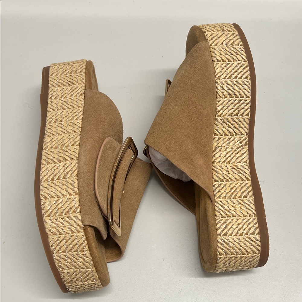 Kelsi Dagger Brown Suede Mules with Gold Buckle - Picture 2 of 3